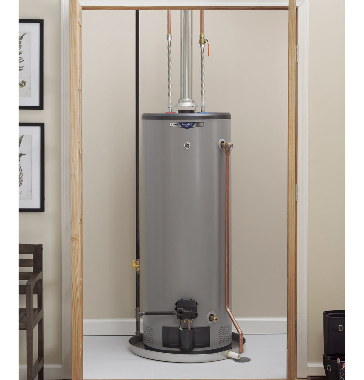GE RealMAX Platinum 50-Gallon Tall Natural Gas Atmospheric Water Heater - (GG50T12BXR)