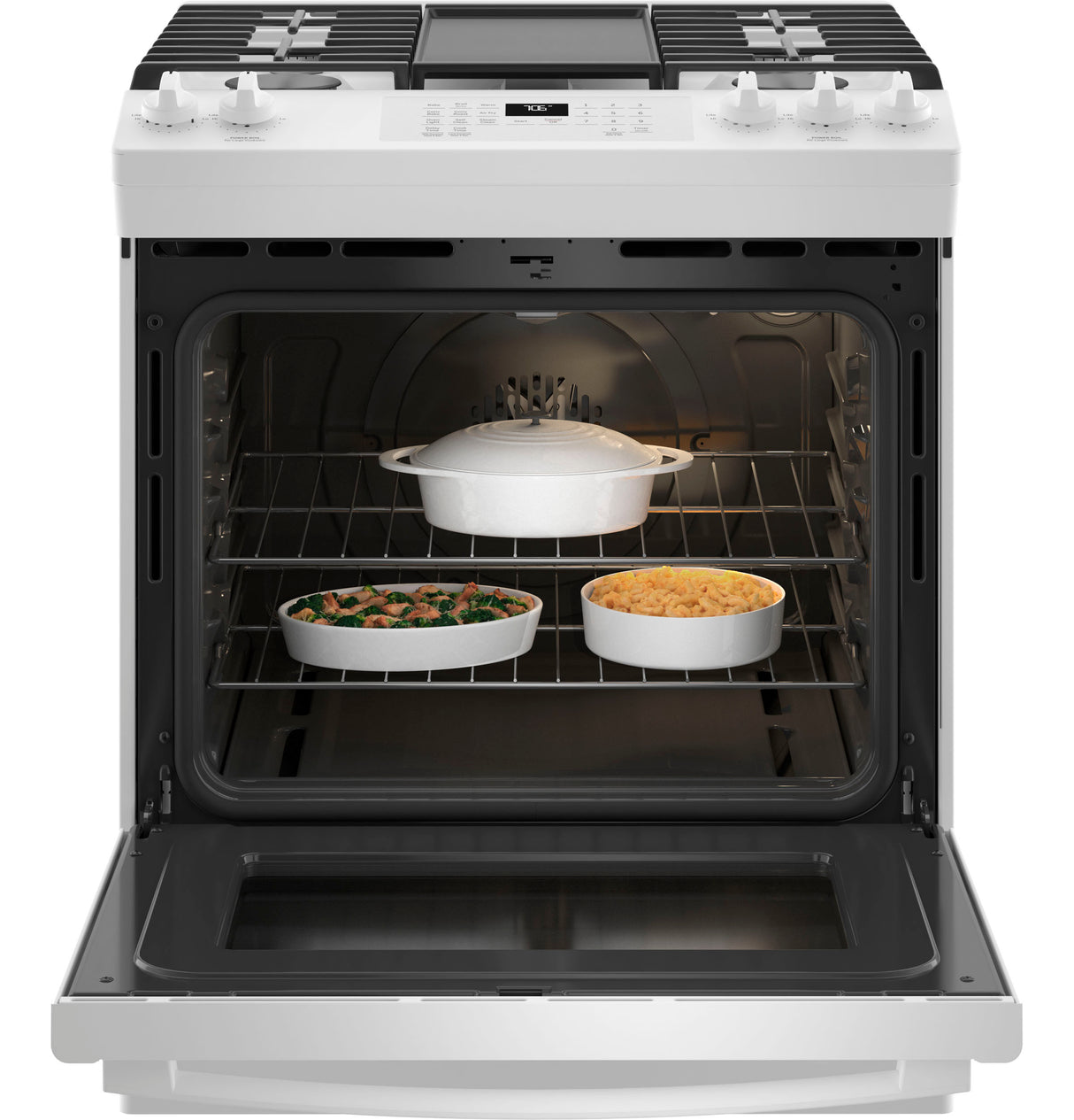 GE(R) 30" Slide-In Front-Control Convection Gas Range with No Preheat Air Fry - (JGS760DPWW)