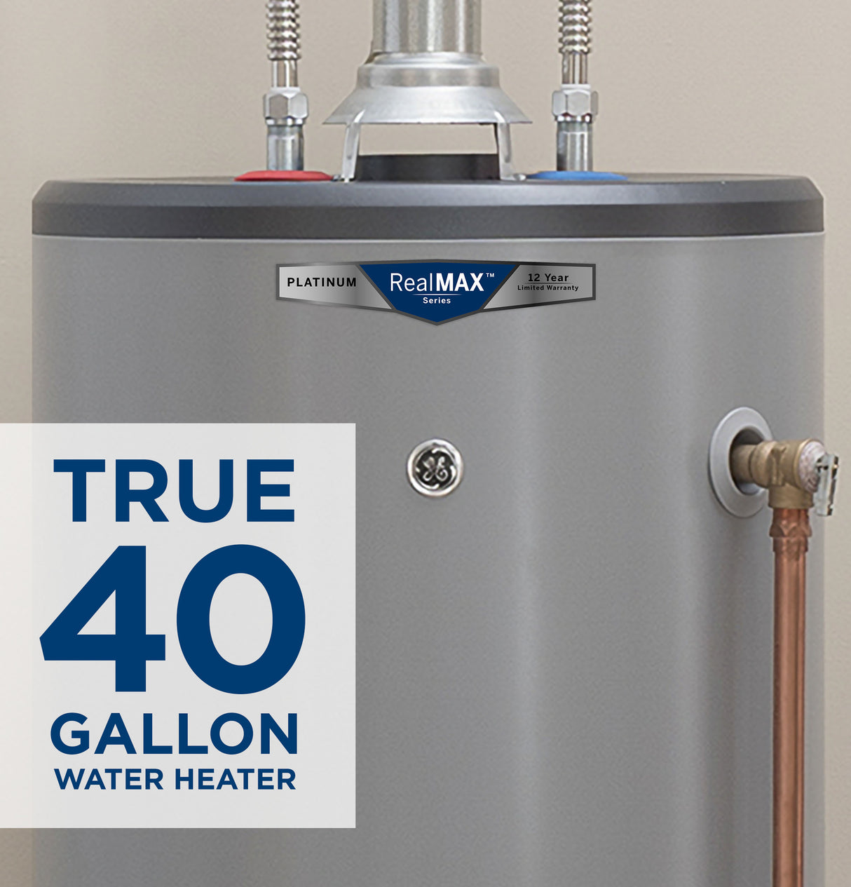 GE RealMAX Platinum 40-Gallon Tall Liquid Propane Atmospheric Water Heater - (GP40T12BXR)