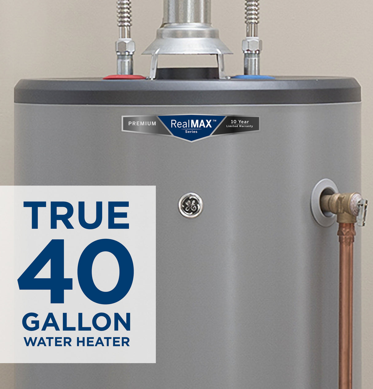 GE RealMAX Premium 40-Gallon Tall Natural Gas Atmospheric Water Heater - (GG40T10BXR)