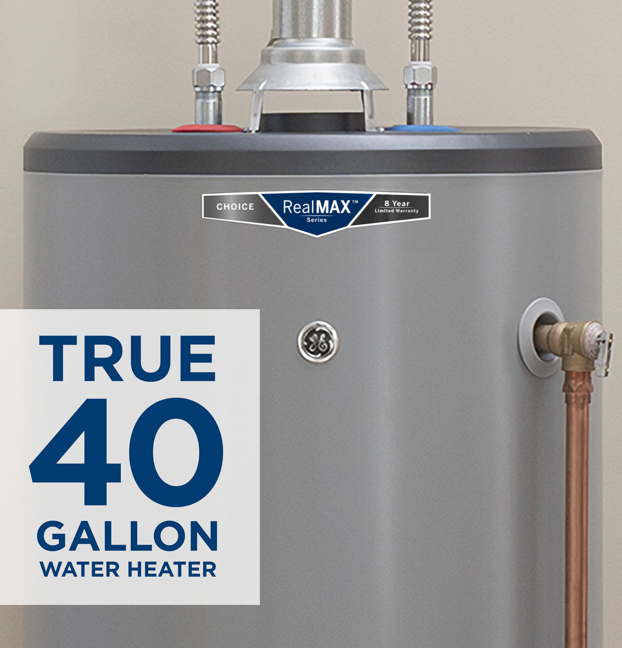 GE RealMAX Choice 40-Gallon Tall Natural Gas Atmospheric Water Heater - (GG40T08BXR)