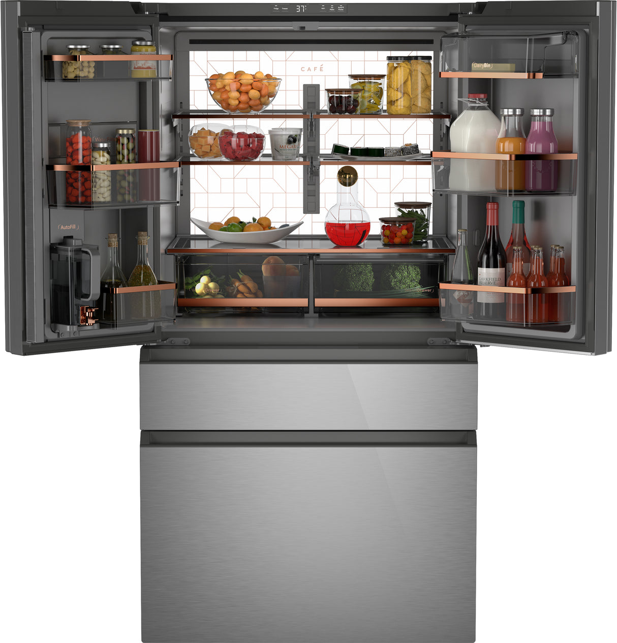 Caf(eback)(TM) ENERGY STAR(R) 28.7 Cu. Ft. Smart 4-Door French-Door Refrigerator in Platinum Glass With Dual-Dispense AutoFill Pitcher - (CGE29DM5TS5)