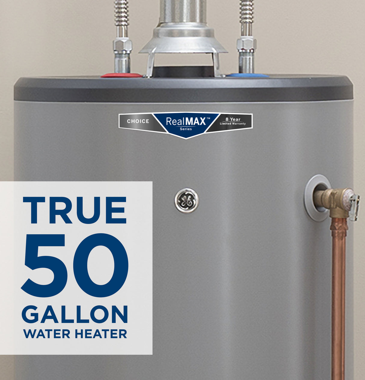 GE RealMAX Choice 50-Gallon Tall Natural Gas Atmospheric Water Heater - (GG50T08BXR)